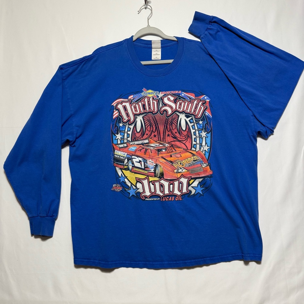 Blue Long Sleeve North South Lucas Oil Racing Tee T‎ Shirt